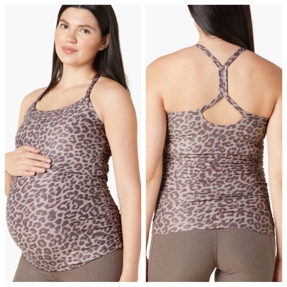 Beyond Yoga Beyond The Bump Spacedye Leopard Slim Racerback Maternity Tank Top - Picture 1 of 8